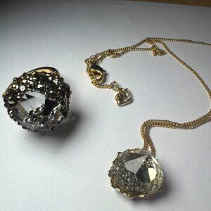 New Never Worn 3D Geode Pointed Authentic Swarovski Ring and Necklace Set (Sz58)
